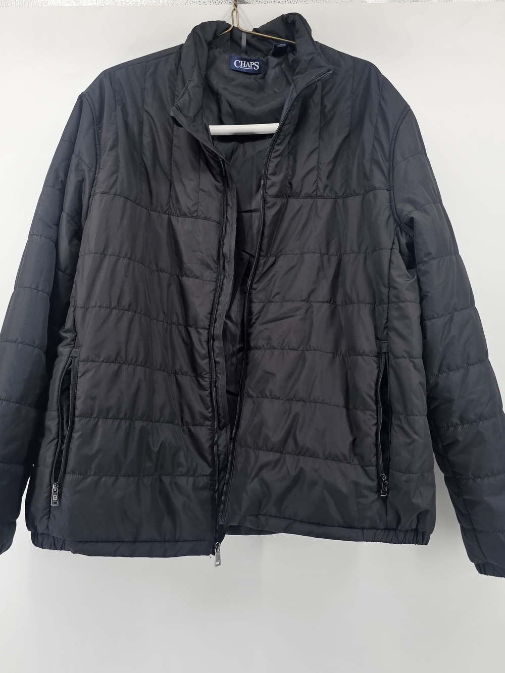 CHAPS Men's Black Puffer Jacket Size XXL Full Zip Lightweight Quilted Jacket